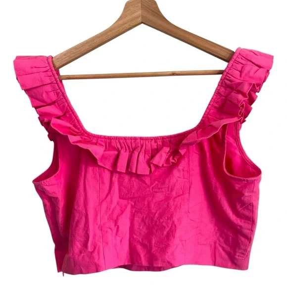 Express Barbie Pink Crop Tank Ruffle Sleeveless Top Size L NWT - Picture 2 of 3